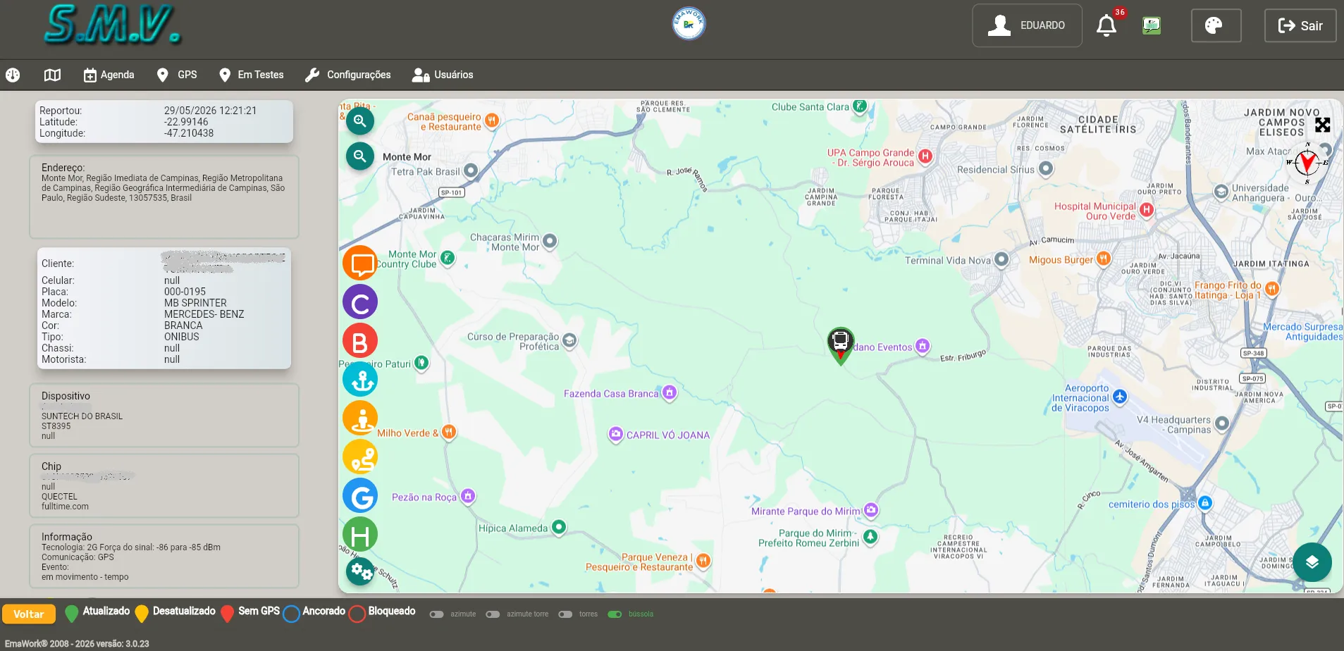 [Mapa: painel do mapa em real time do sistema S.M.V.]